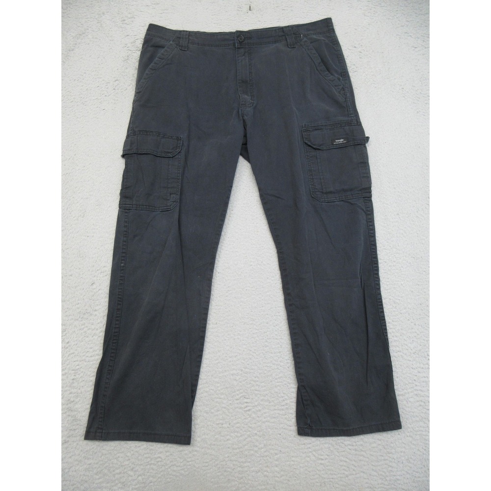 Wrangler Relaxed Fit Cargo Pants Men 36x30 Black Canvas Stretch Utility Workwear